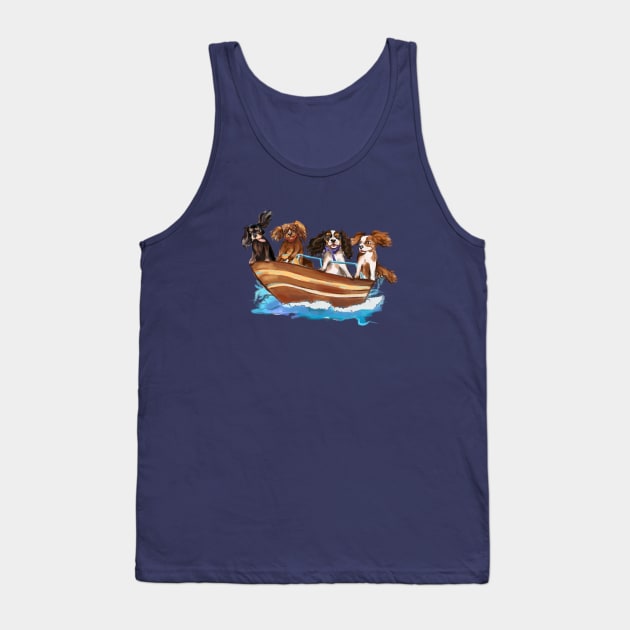4 Cavalier King Charles Spaniels on a Boat Tank Top by Cavalier Gifts